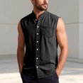 thumbnail image 2 of Tisuna Mens Sleeveless Shirts Button Down Breathable Casual Summer T-Shirts Mens Classic Collared Casual Shirts With Pocket For Sport Athletic Black Size Xxxxl, 2 of 5