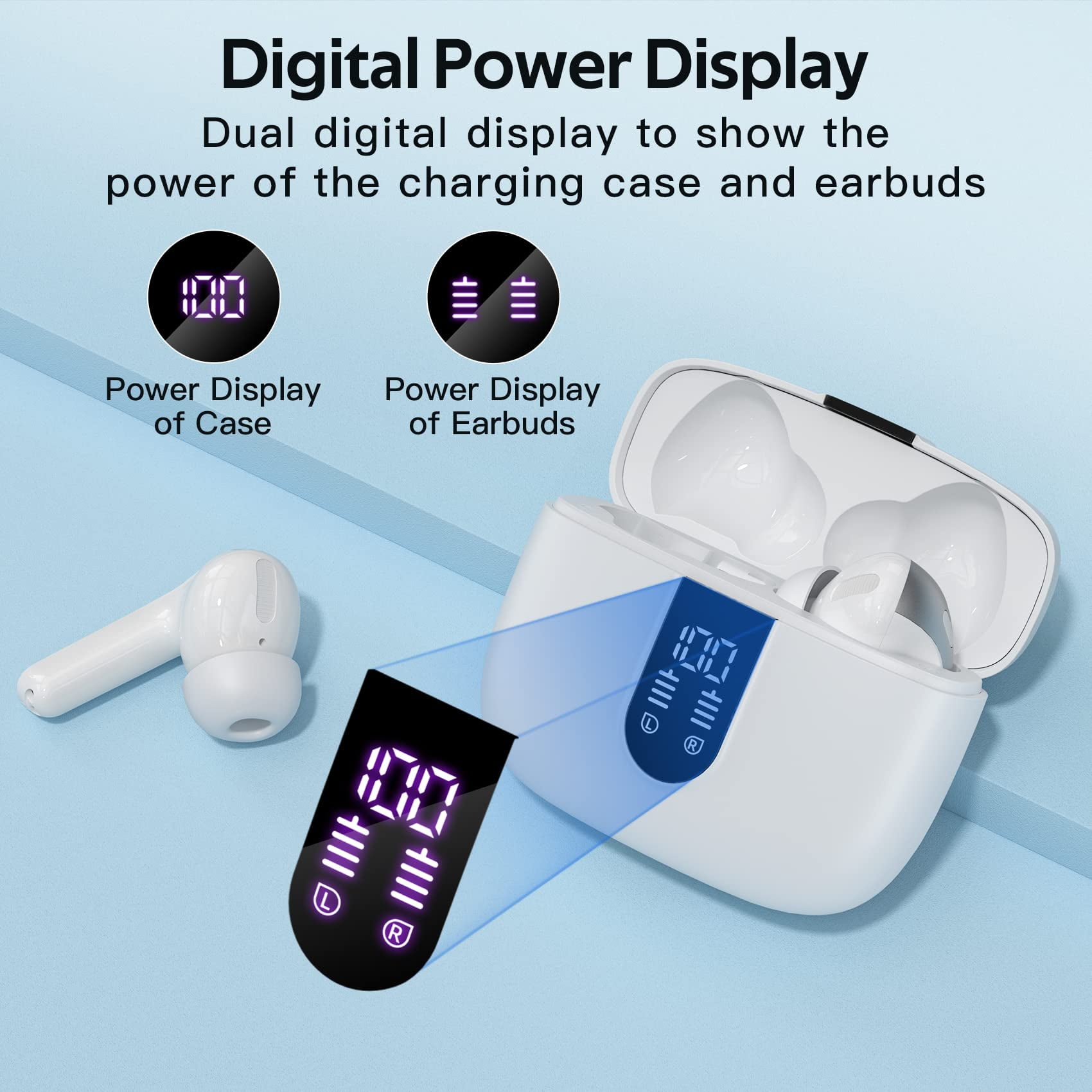 TAGRY Bluetooth Headphones True Wireless Earbuds 60H Playback LED Power Display Earphones with Wireless Charging Case IPX5 Waterproof in-Ear Ear buds with Mic for TV Smart Phone Laptop Computer Sport