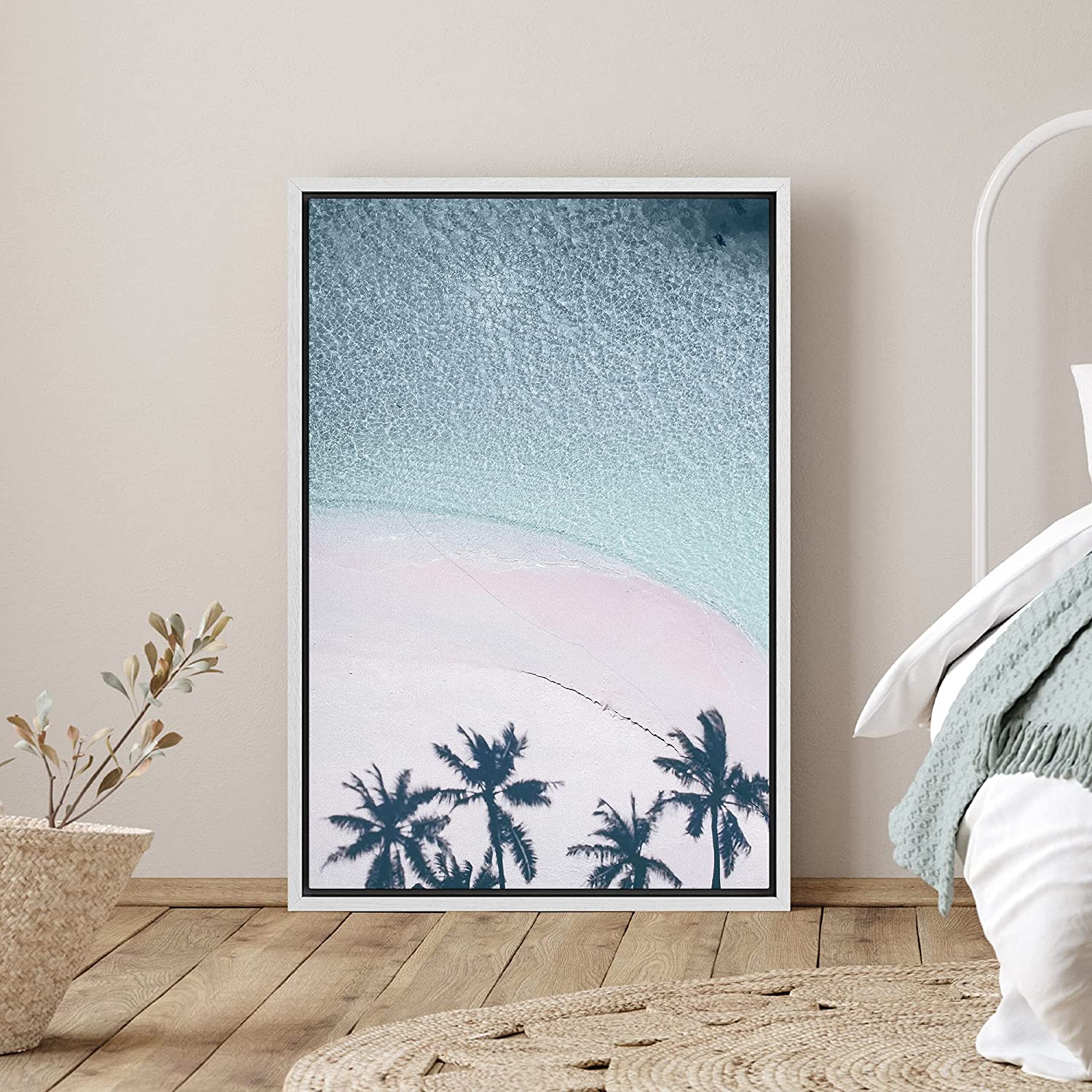 PixonSign Framed Canvas Print Wall Art Palm Tree Shadows on Sunny Beach ...