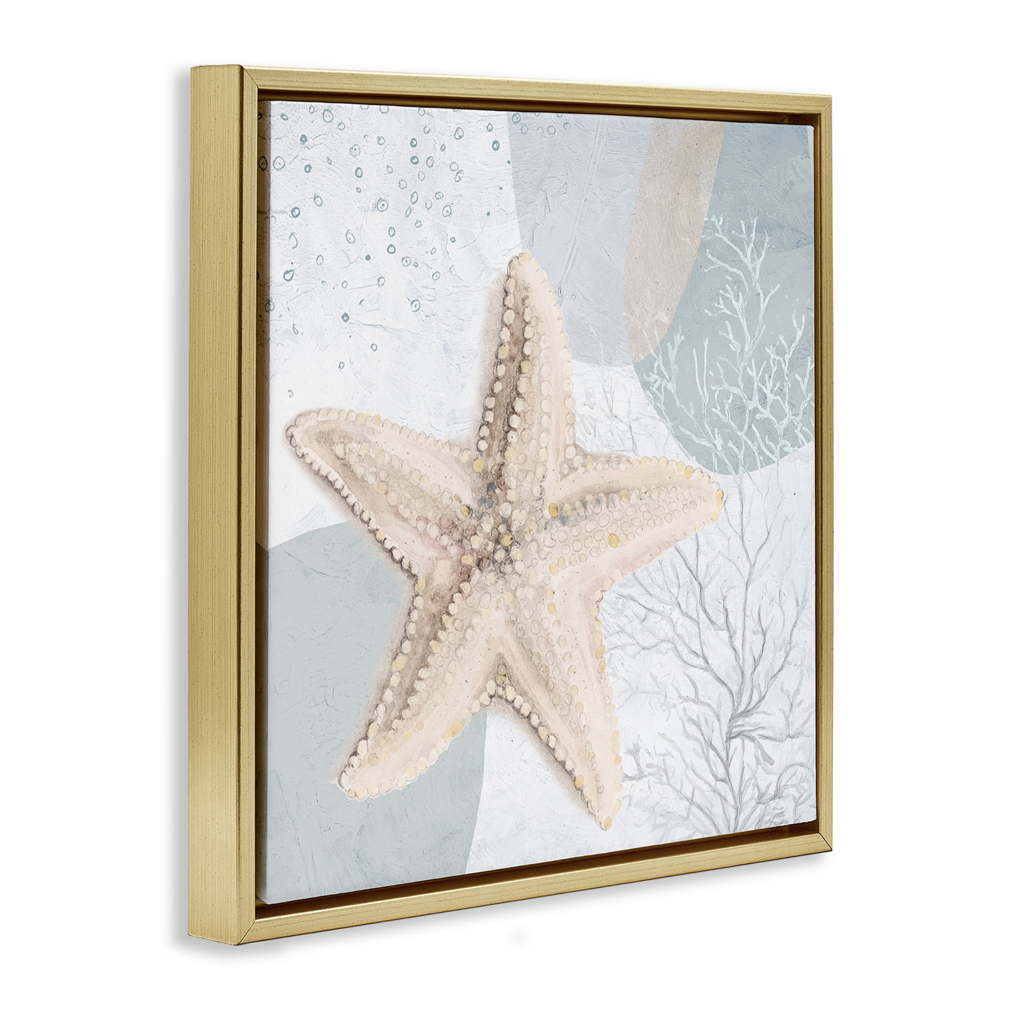 Stupell Industries Starfish over Circle Pattern Coastal Painting Gold Floater Framed Canvas Art Print Wall Art, 25 x 25