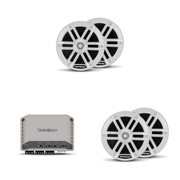 Rockford Fosgate Marine Audio System – M0-65 6.5" Speakers (4 Pack) White & M2-300X4 4-Channel Amplifier – Pontoon & Center Console Boat Upgrade
