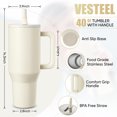 thumbnail image 3 of Vesteel 40oz Tumbler with Handle, Stainless Steel Vacuum Insulated Travel Mug, Leak Resistant Water Bottle for Water Ice Tea Coffee and Beverages, Gifts for Festival, Cream, 3 of 9