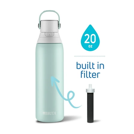 Brita 20 oz Glacier Premium Stainless Steel Leak Proof Filtered Insulated Water Bottle with Straw