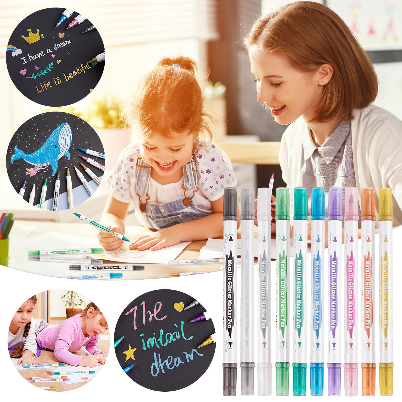 Cadorn 2 - in - 1 Pearl Metallic Marker Pens - Soft - Tip Paint Markers for DIY Album, Black Cardstock, Signature & Flash Drawing (5ml)