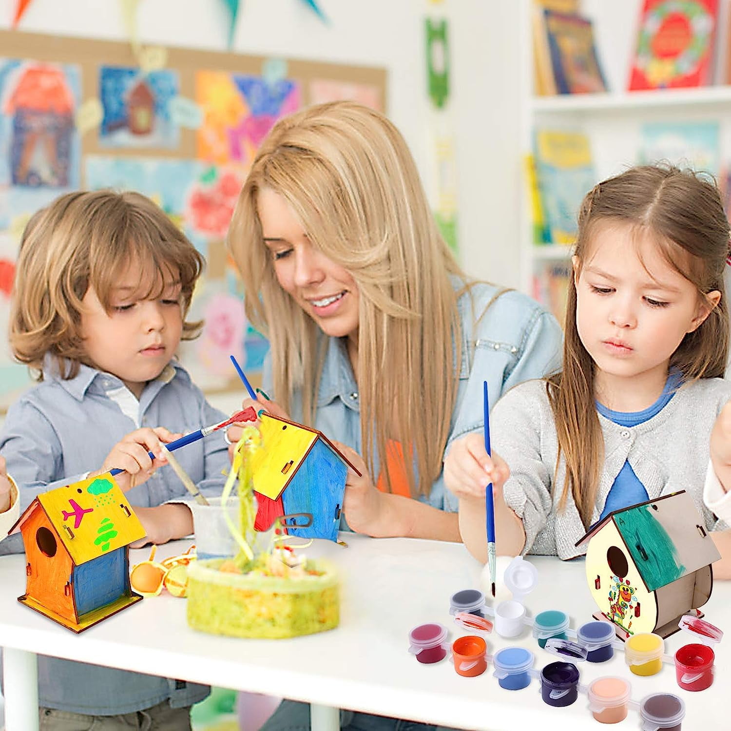 4 Pack Bird House Crafts for Kids Ages 5-8 8-12, Art Craft Wood Toys for Kids, Arts and Craft Projects with Paint & Brushes, DIY Bird House Kit Painting for Children's Day Gift Boy Girl