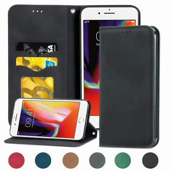 Feishell Wallet Case For iPhone 7 Plus/8 Plus, Magnetic Folio Card Slots Holder Kickstand Premium PU Leather TPU Shockproof Interior Protective Case [RFID Blocking] For iPhone 7 Plus/8 Plus, Black