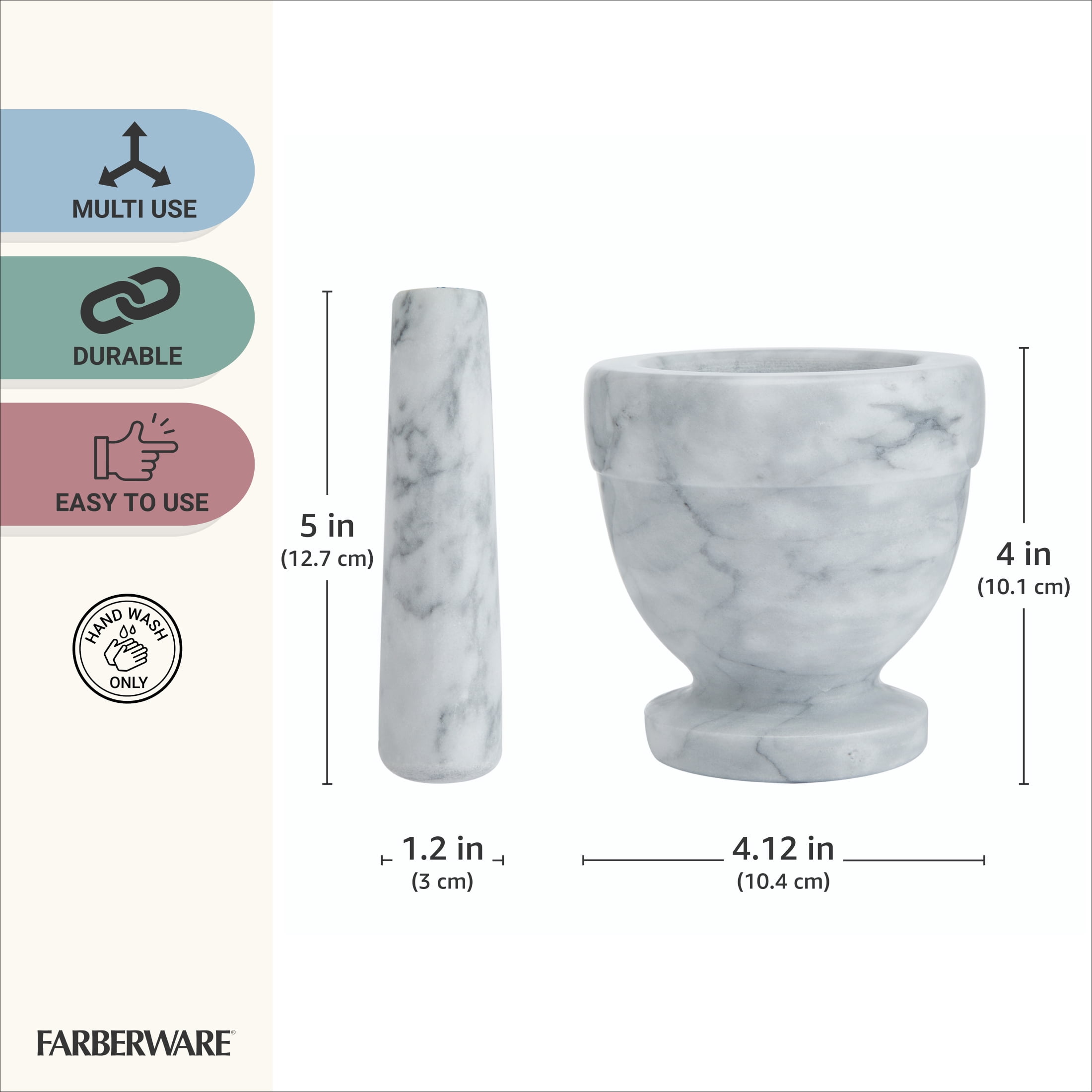 Farberware Professional Marble Mortar and Pestle with Oversized Handle
