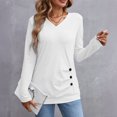 thumbnail image 3 of Women's V Neck Long Sleeve Tunic Tops Side Ruched Solid Loose Lightweight Basic T Shirts Dressy Casual Blouse Tops Fashion Outfits White, 3 of 4
