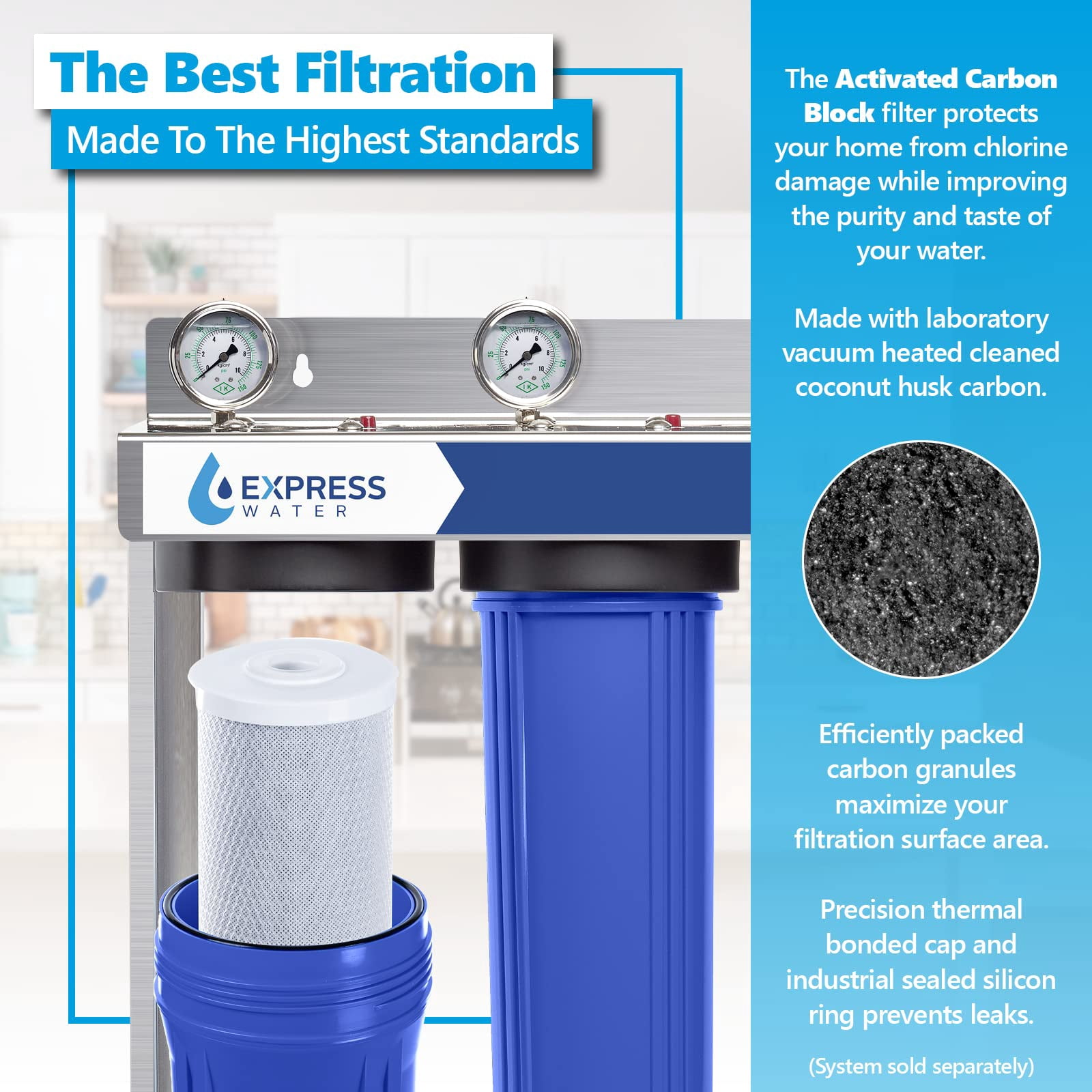 Activated Carbon Block Water Filter, 2 Pack, 5 Micron, 4.5x20 Inch, Whole House System