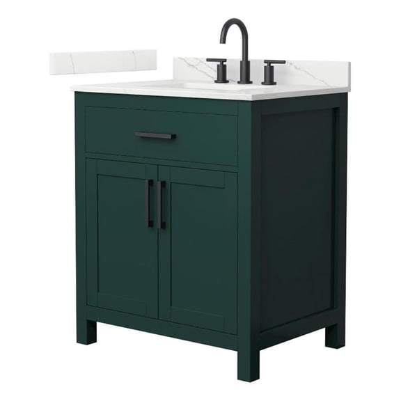 Beckett 30" Green Single Vanity & Giotto Quartz Top (3-Hole) & Black Trim