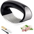 thumbnail image 1 of Garlic Press, Stainless Steel Kitchen Garlic Presses Rocker Crusher with Small Brush and Cleaning Scraper, Garlic Crusher Rocker with Plastic Handle, Easy to Clean, 1 of 6
