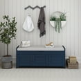 thumbnail image 2 of Shoe Bench with Lift Top Storage and 3 Shutter-shaped Doors, Entryway Storage Bench with Removable Cushion, Wooden Shoe Cabinet Bench with Hidden Storage Space for Living Room, Bedroom, Hallway, Navy, 2 of 9