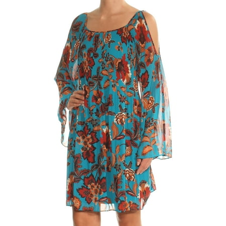 - INC Womens Teal Floral Bell Sleeve Square Neck Knee Length Trapeze Dress Size: XS