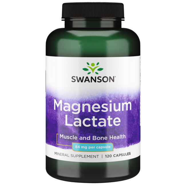 Swanson Magnesium Lactate - Mineral Supplement Promoting Muscle and Bone Health Support - Lactose-Free Lactate Mineral Form for Gentle Absorption - (120 Capsules, 84mg Each)