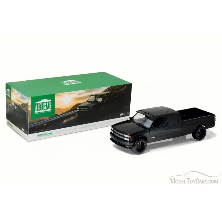 1997 Custom Chevy C-3500 Crew Cab Silverado Pickup Truck, Black -  Greenlight 19016 - 1/18 Scale Diecast Model Toy Car