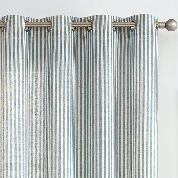 Curtainking Linen Striped Curtains 84 inch Farmhouse Light Filtering