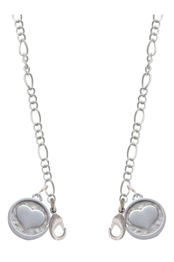 Silvertone Smooth Heart - Round Seal Silvertone Face Mask Necklace