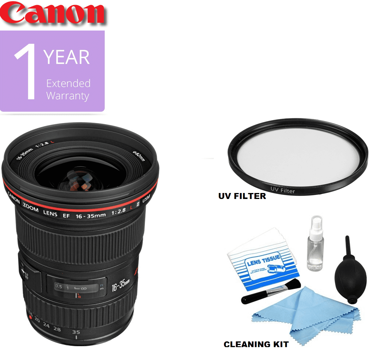 Canon EF 1635mm f/2.8L II USM Lens w/ Filter and Cleaning Kit USA