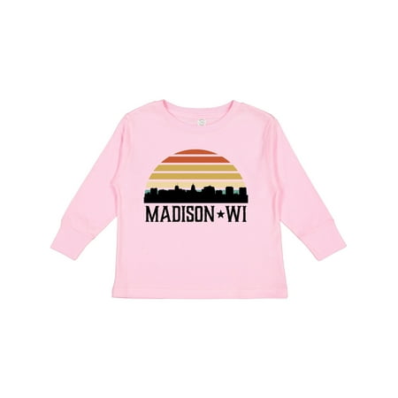 

Inktastic Madison Wisconsin Skyline Retro Sunset Boys or Girls Long Sleeve Toddler T-Shirt