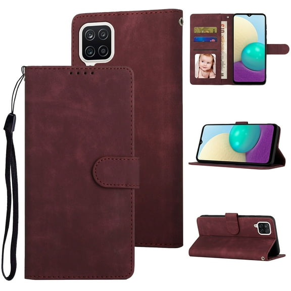 for Samsung Galaxy A42 5G Case Wallet, PU Leather TPU Bumper Stand Function with Card Holder Luxury PU Leather Wristband Lanyard  for Women and Men for Galaxy A42 5G Flip Folio Credit Cover,Winered