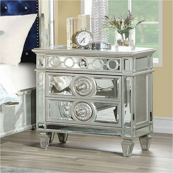 Glam Luxury Bedroom Mirrored Finish Nightstand with 2 Drawers Wooden Furniture 1pc