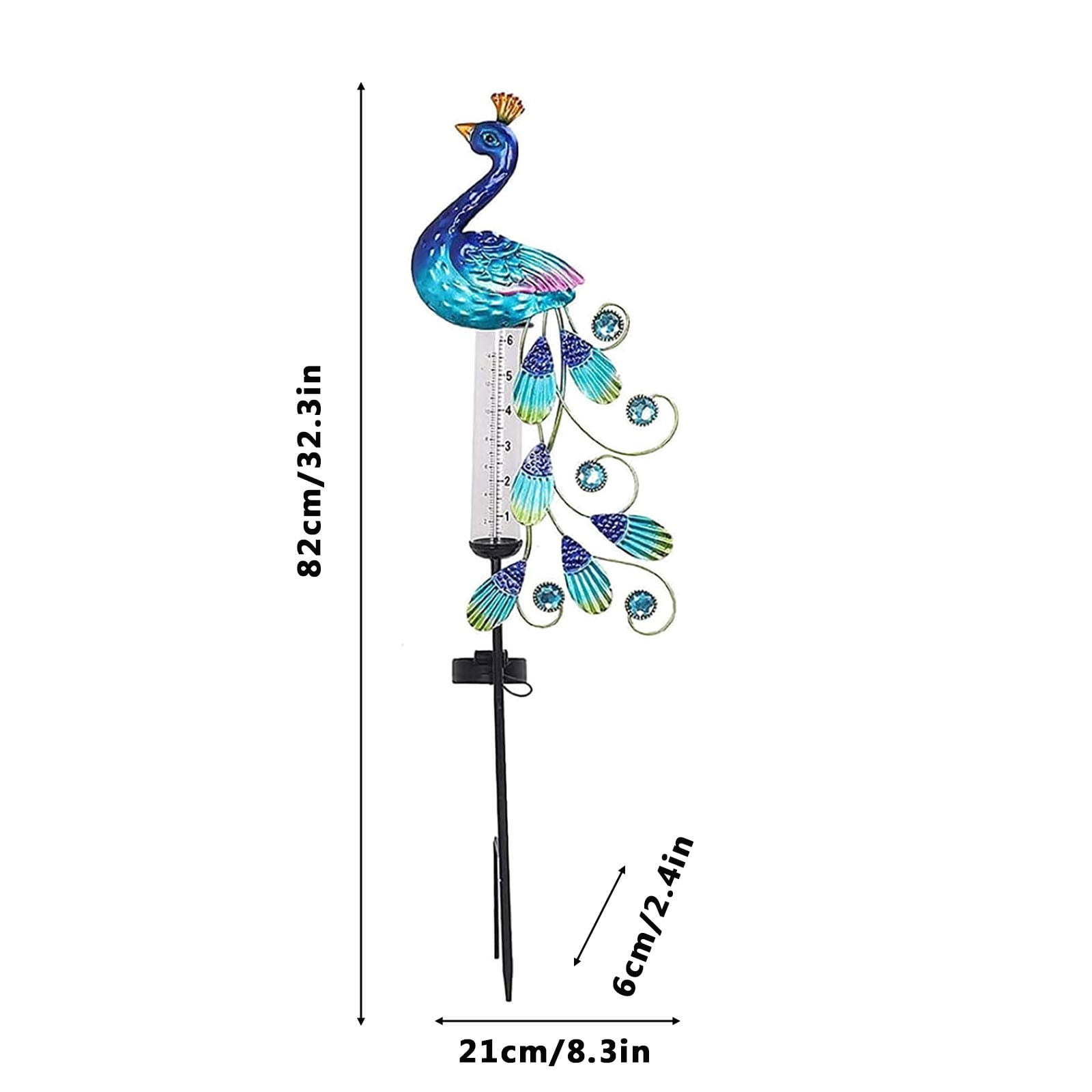 Arestory Peacock Rain Gauge Outdoor 32.3" Solar Powered Large Rain Gauges Freeze Proof Water Gauge with Metal Stakes Decorative for Garden,Lawns,Patio