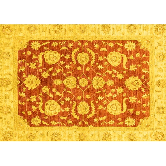 Ahgly Company Machine Washable Indoor Rectangle Oriental Yellow Traditional Area Rugs, 8' x 10'