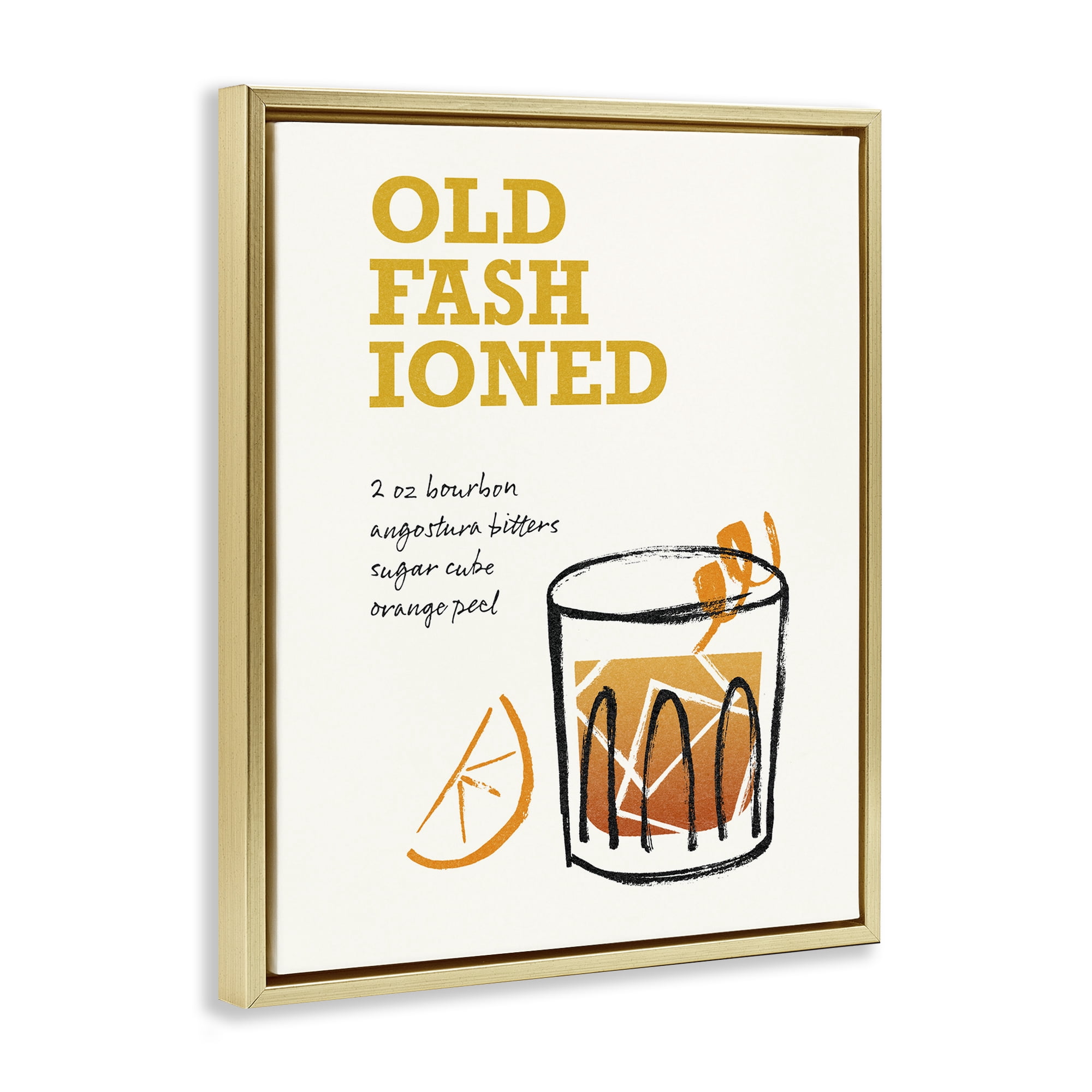 Stupell Industries Old Fashioned Recipe Food & Beverage Painting Gold Floater Framed Art Print Wall Art, 25 x 31