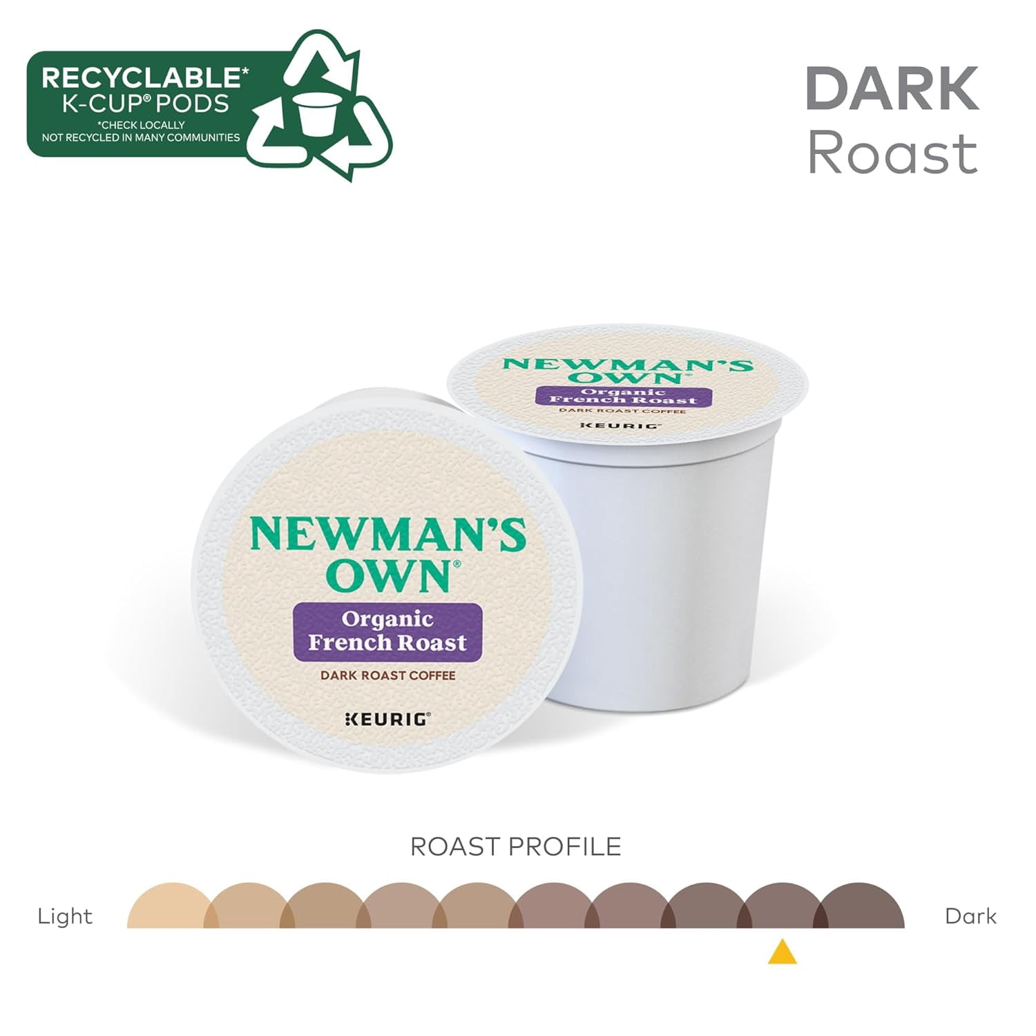 Newman's Own Organic French Roast Coffee, Keurig Single Serve K-Cup Pods, Dark Roast Coffee, 60 Count, (6 Packs of 10)