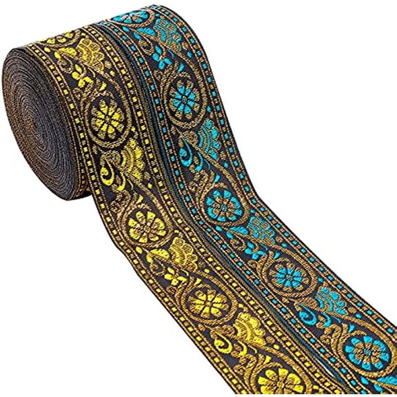 2rolls 7.6 Yards 1.3inch Fabric Embroidered Trim Vintage Jacquard Ribbon Sewing Woven TrimEmobridered Embroidered
