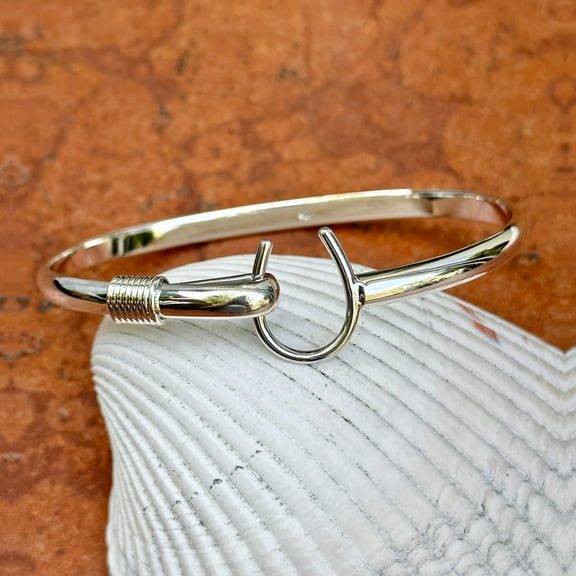 Sterling Silver Horseshoe Clasp Bangle Bracelet