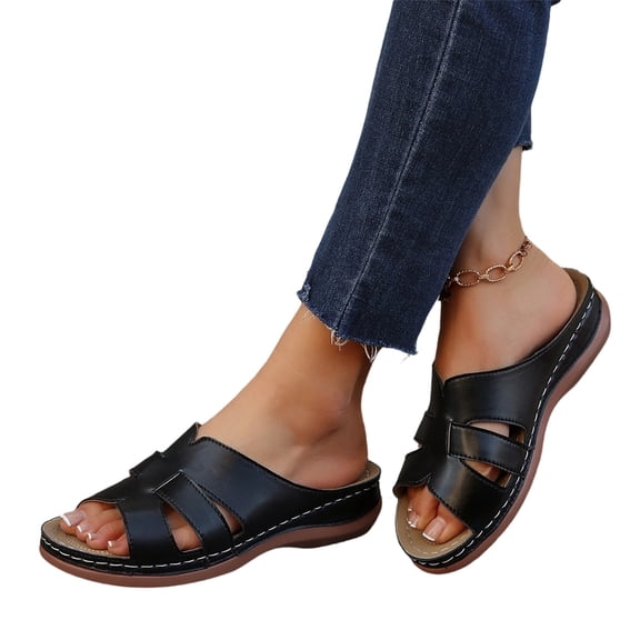 YOUYEDIAN Orthopedic Sandals for Women Beach Open Toe Arch Support Shoes Summer Comfortable Non Slip Slip on Wide Slippers