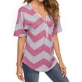 thumbnail image 4 of Hibeli Women Stripes Print Zip Up V Neck Short Batwing Sleeves Summer Tunic Top, 4 of 6