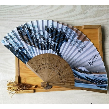MIARHB Japanese Fridge Handheld Folding Fan with Traditional Japanese Ukiyo-e Art Print