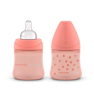 Suavinex - Mamaderas Rosa The Basics 150Ml Con Tetina Redonda De Silicona Flujo Variable +0 Meses