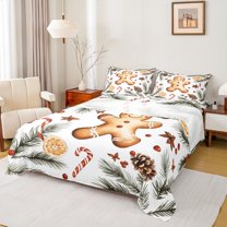 Homewish Kids Kawaii Gingerbread Man 4pcs Bed Sheets,Xmas Tree Leaves King Sheets,Merry Christmas Super Cozy Sheet Set,Lightweight Room Decor