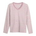 thumbnail image 3 of Women's Striped Long Sleeve Slim Fit V Neck T Shirt, 82% Polyester+12% Rayon+6% Spandex, Color Contrast, S XXXXL Sizes, 3 of 3