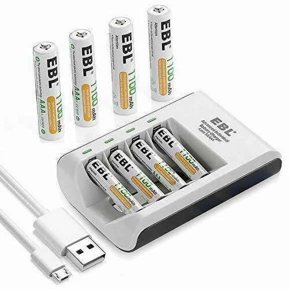 EBL Pack of 8 AAA Batteries 1,100mAh AAA Rechargeable Battery with Smart C807 Battery Charger and Micro Charging USB Cable