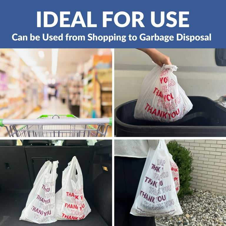 Thank You T-Shirt Bags With Handles - Disposable Shopping Bags (1000 Count)