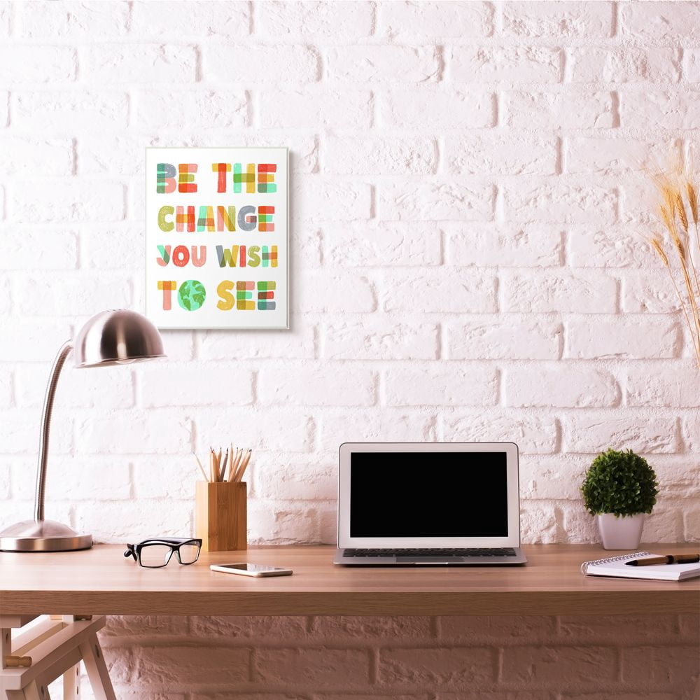 Be The Change Rainbow Pastel Letters Kids Inspirational Word Design Oversized Wall Plaque Art by Daphne Polselli