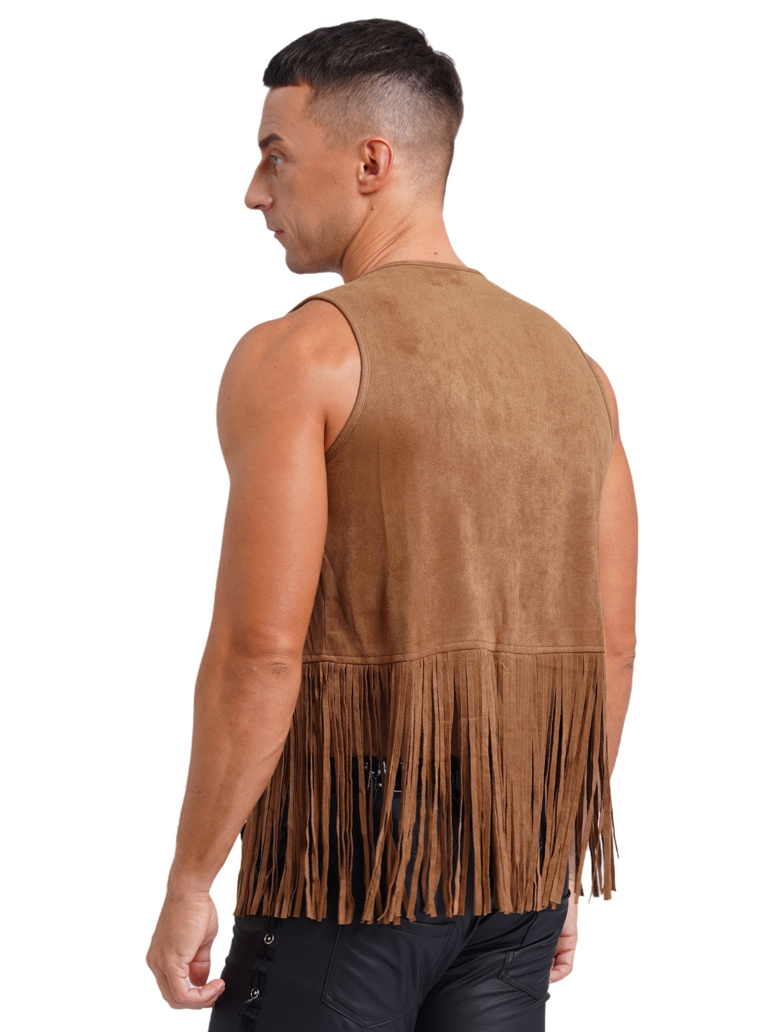 TiaoBug Men's Western Cowboy Vest Fringe Hippie Tank Top