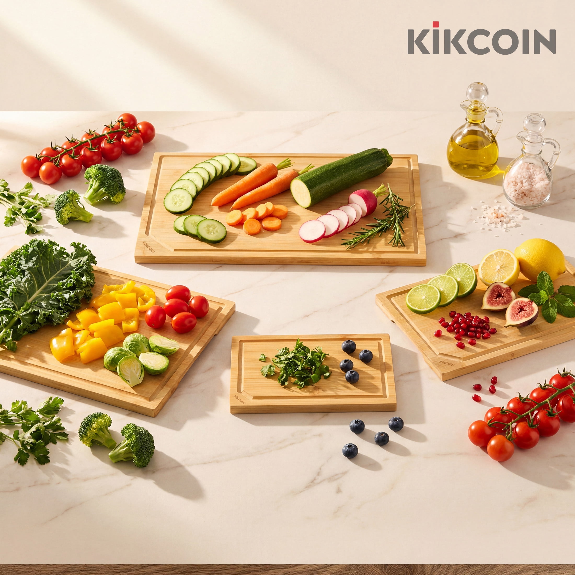 Kikcoin Cutting Board, 4 Pcs Extra Large Bamboo Cutting Boards for Kitchen, Wood Serving Tray with Juice Groove
