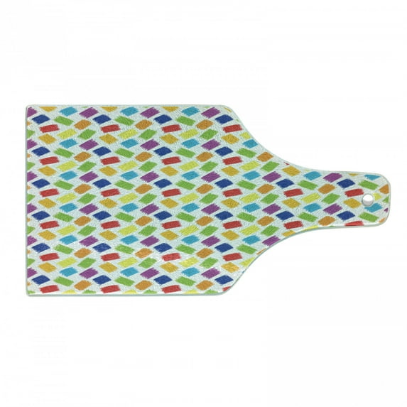 Abstract Cutting Board, Repeating Colorful Childish Crayon Scribble Painting Pattern on Plain Backdrop, Decorative Tempered Glass Cutting and Serving Board, in 3 Sizes, by Ambesonne