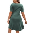 thumbnail image 4 of DYMADE Womens Summer Breathable Solid V-Neck Short Sleeve Spliced A-Line Dress Plus Size, 4 of 4