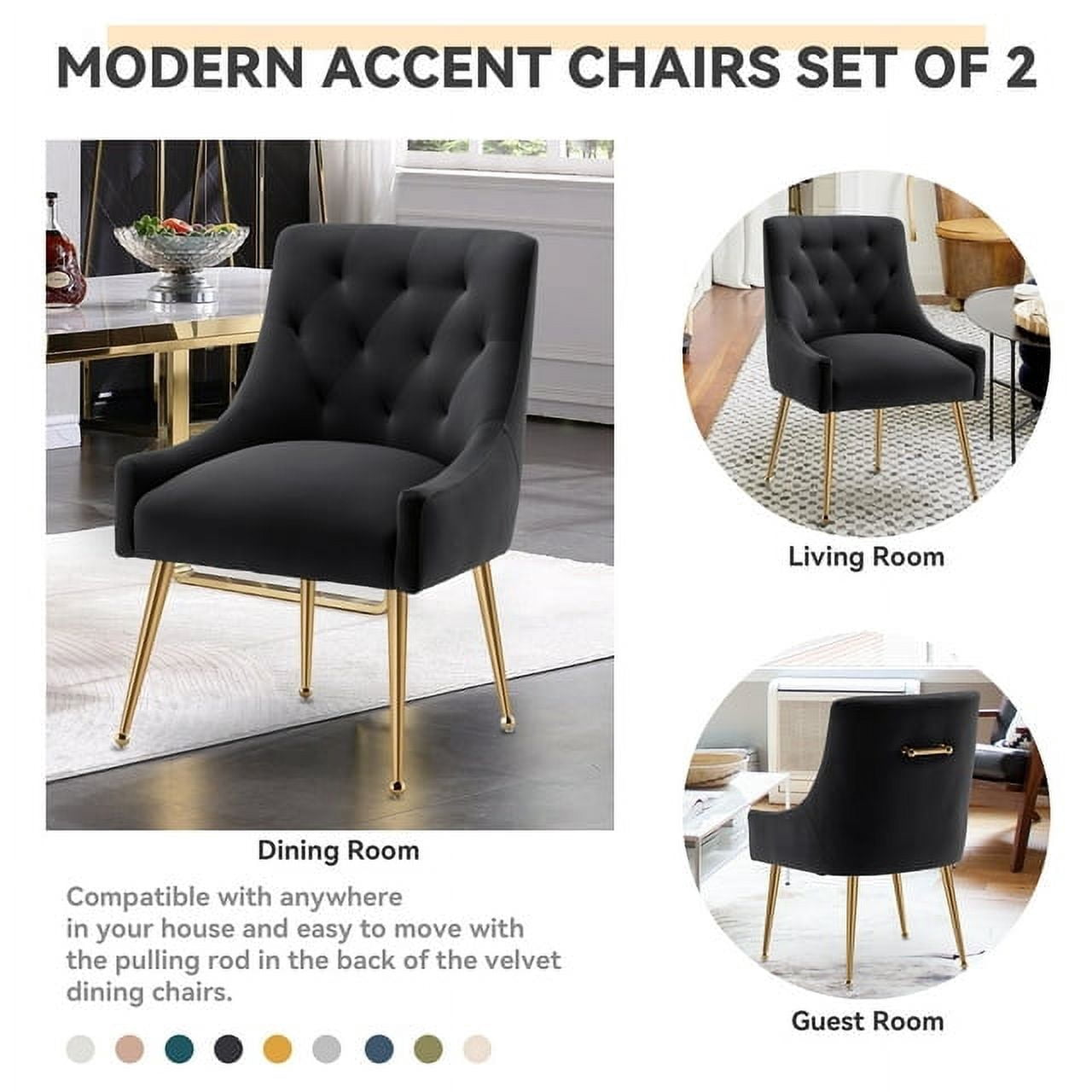 SEYNAR Modern Velvet Dining Chairs Set of 2, Tufted Back Accent Chair for Living Room,Black