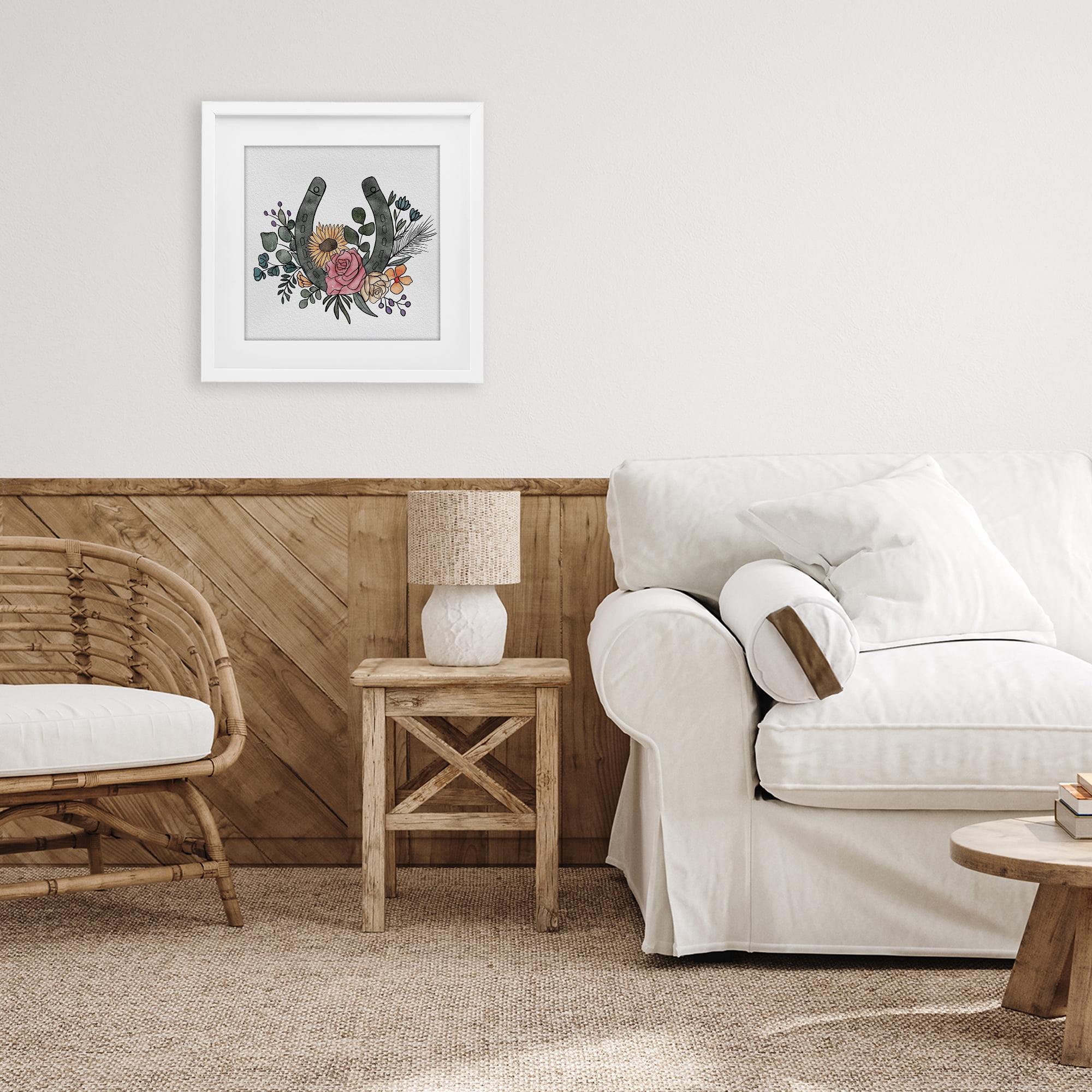 Stupell Industries Boho Floral Horseshoe White Framed Print Under Glass, design by Alisha Kiara Design