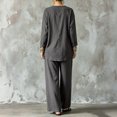 thumbnail image 3 of Morttic Women's Loose Solid Color Set – V-Neck Long Sleeve Shirt & Wide Leg Pants with Side Pockets Casual Vacation Outfit Dark Gray，S, 3 of 4