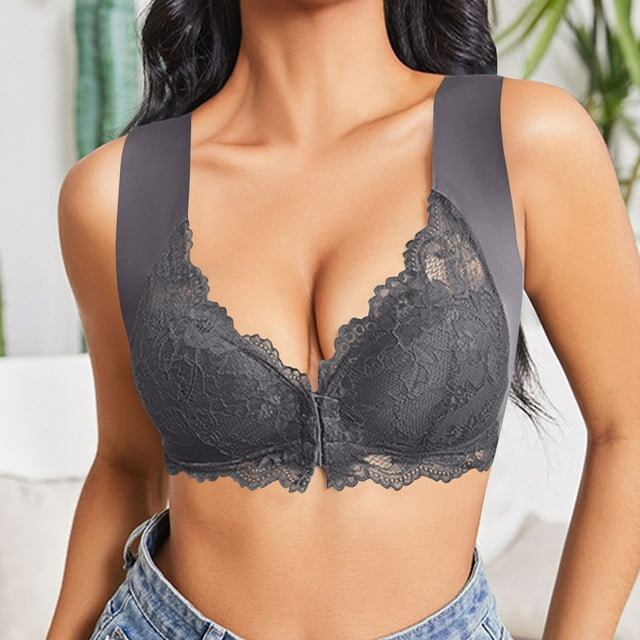 Kabnic Wireless Plus Size Bras, Full Coverage Bras, Ladies' Fashion Comfortable Soft Solid Color Front Opening Underwear Plus Size Bra Gathered Gathered Accessory Breast Daily Bra