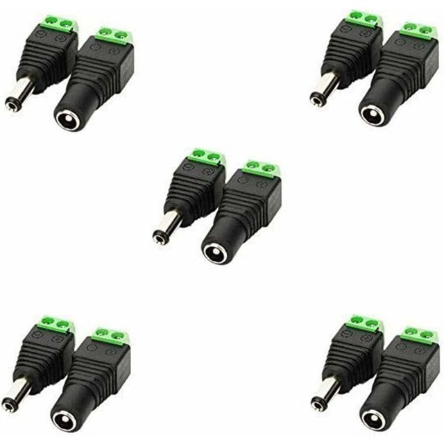 5,5 mm x 2,1 mm DC hembra + DC macho adaptador tornillo terminal conector para cámara CCTV SMD 5050 5630 3528 2835 LED Strip u otros dispositivos DC 12V (5 hembra + 5 macho)