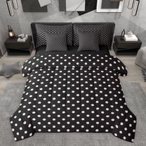 Feelyou Fashion Polkadots Teen Bedding Comforter Set 7pcs, Black Pink King Bedding Sets
